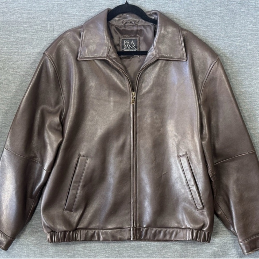 Jos A Bank Executive Collection Jacket Men XL Brown Genuine Leather Bomber EXC